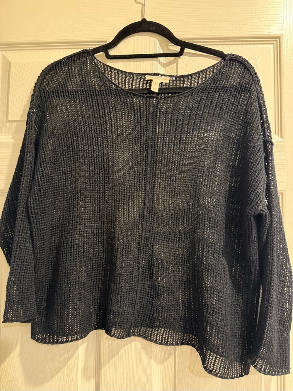 Eileen Fisher Black Open Weave Knit Top